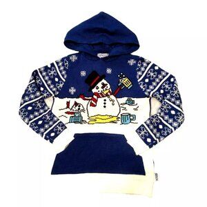 UGLY CHRISTMAS SWEATER HOODIE SZ S SNOWMAN BY FUNZIES BLUE WHITE WINTER WOMENS